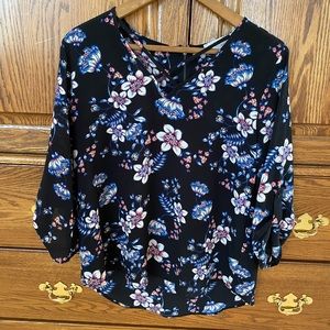 Pink republic blue background with flowers top